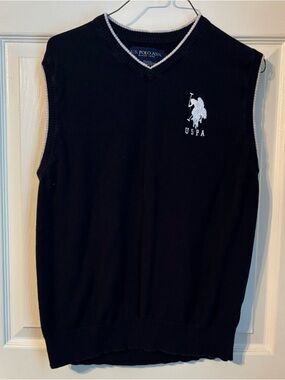 U.S. Polo Assn. Men's Navy V-Neck Sweater Vest with White Logo Trim